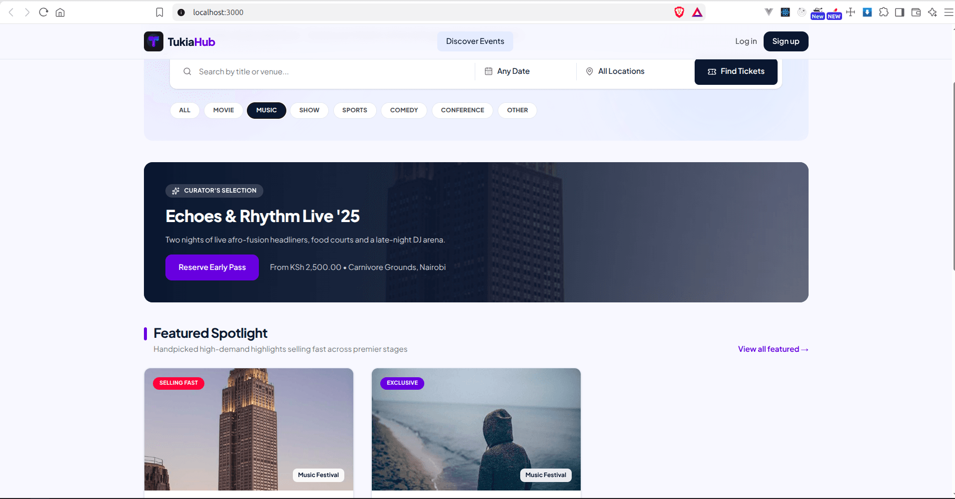 Category-filtered music events spotlight