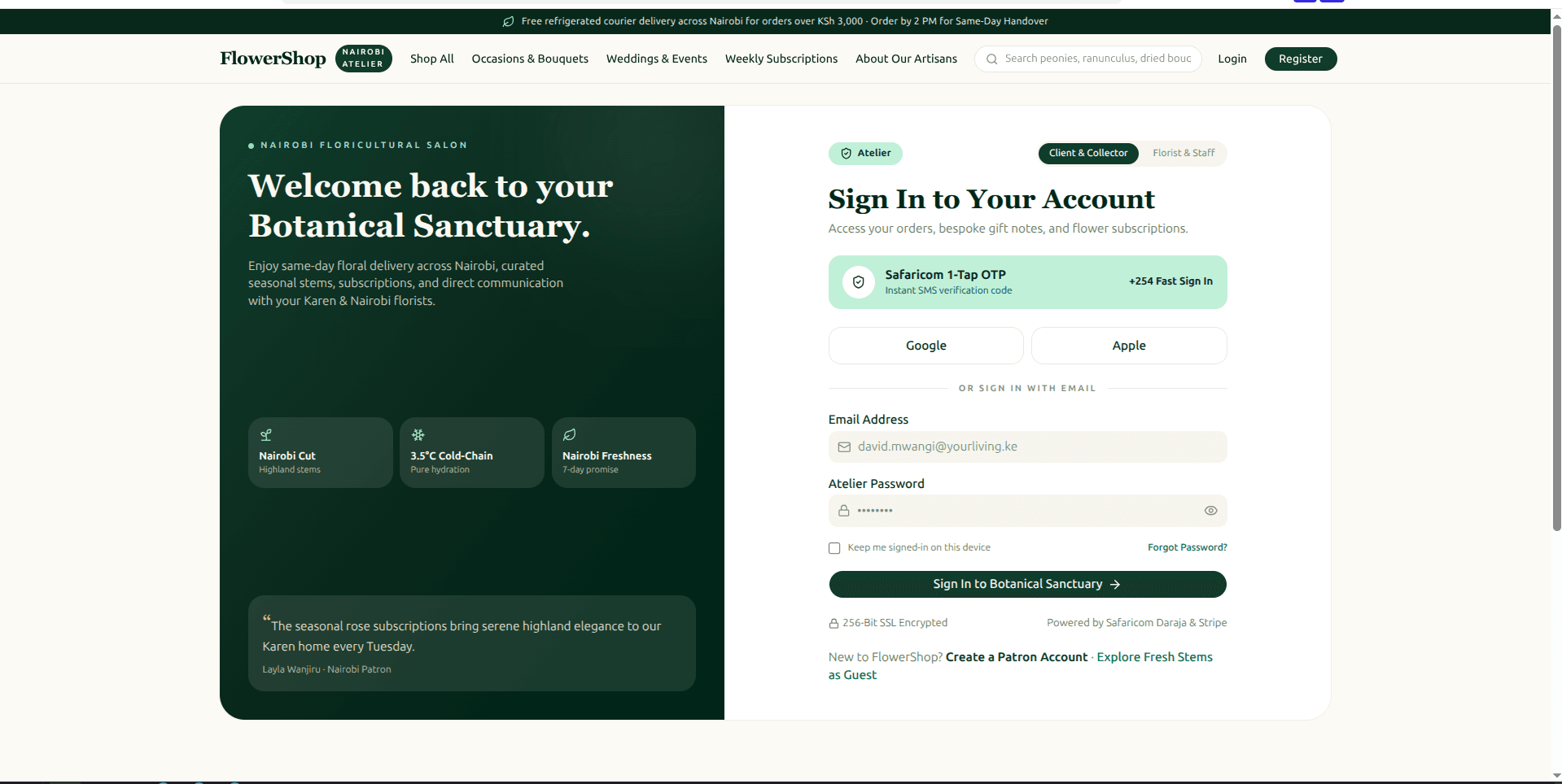 Customer sign-in